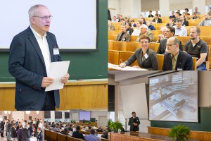 Eindrücke der Tagung – von der Eröffnung durch Prof. Manfred Curbach (links oben) und der keynote lecture von Prof. Schnell (unten rechts) bis zur Kaffeepause… (Fotos: Ulrich van Stipriaan)